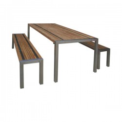 Teak Stripe III Outdoor Dining Table and Benches